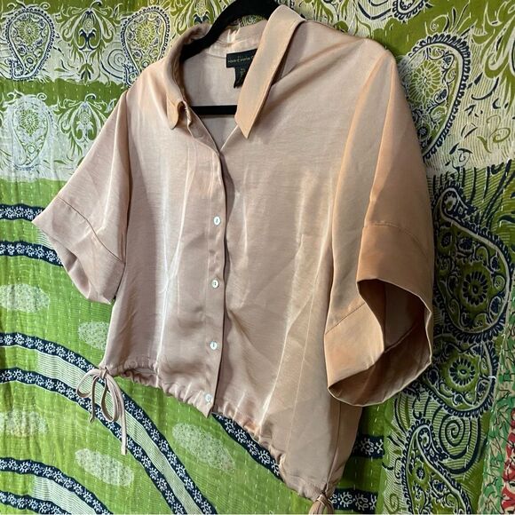 House of Harlow 1960 Tan Satin Cropped Blouse Size Large - Picture 6 of 13